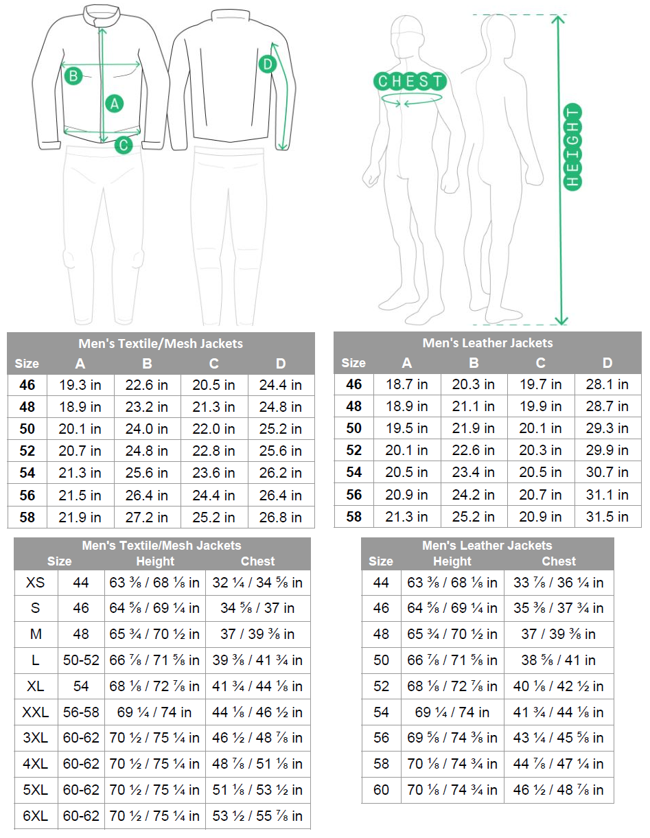 Spidi Race Suit Size Chart
