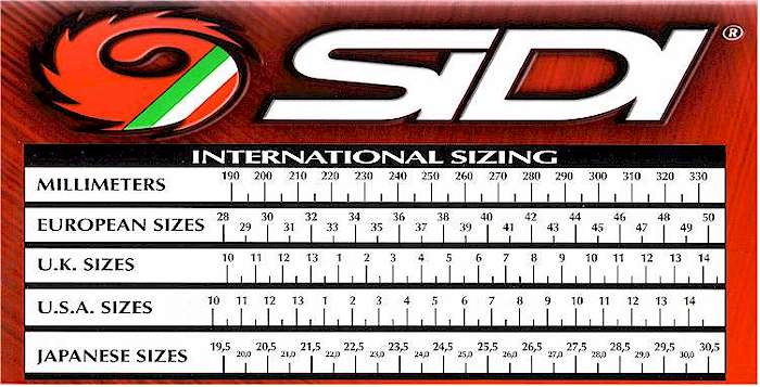 Sidi Motocross Boots Size Chart